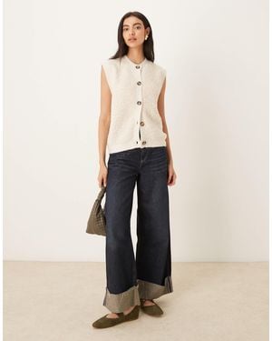 Jdy Button Up Fluffy Knitted Vest - Natural