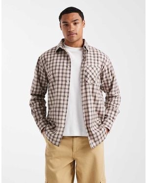 Threadbare Long Sleeve Button Down Check Shirt - Natural