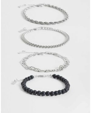 ASOS 4 Pack Beaded And Rope Chain Bracelet - Gray