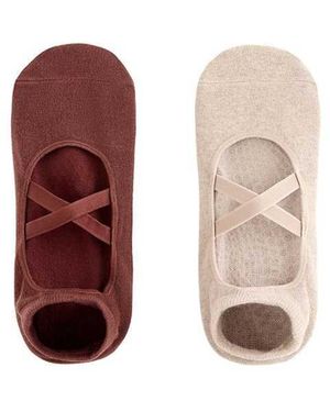 Oysho 2 Pairs Of Cotton Blend Trainer Yoga And Pilates Socks With Crossover Straps - Red