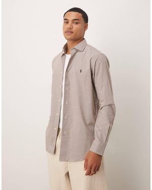 Polo Ralph Lauren Icon Logo Custom Fit Check Sanded Twill Shirt - Natural