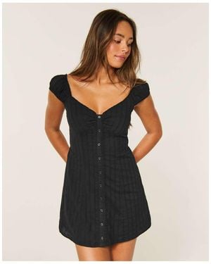 Hollister Cap Sleeve Button Mini Dress - Black