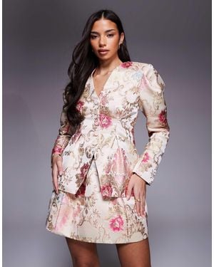 ASOS Jacquard Extreme Shoulder Cinched Blazer - Multicolor