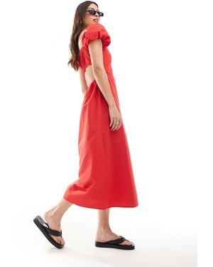 Stradivarius Puff Sleeve Maxi Dress - Red