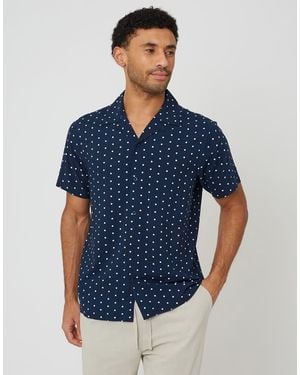Brave Soul Camicia A Maniche Corte A Pois Con Colletto Con Rever - Blu