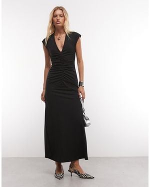 ASOS Maxi Jurk Met Gerimpelde Taille En Diepe V-Hals - Wit