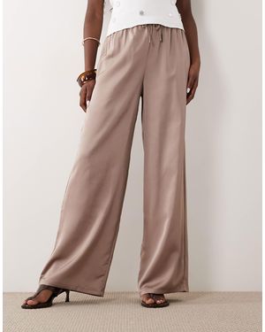 Vila Satin-hose mit bindegürtel und weitem bein - Pink