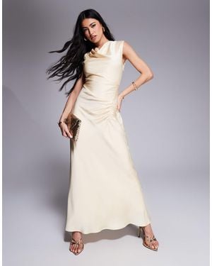 EVER NEW High Neck Satin Maxi Dress - Natural
