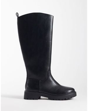 London Rebel Clove Chunky Knee Boots - Black