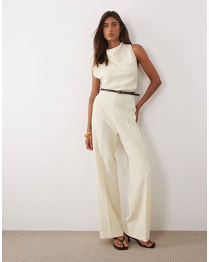 Mango Sleeveless Asymmetric Tailored Jumpsuit - Natural