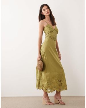 Nobody's Child Brooke Cotton Rich Broderie Anglaise Detail Cami Midi Dress - Natural