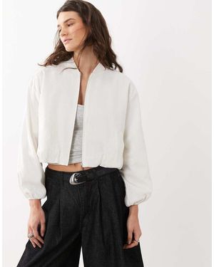 Mango Teen Linen Mix Bomber Jacket - White