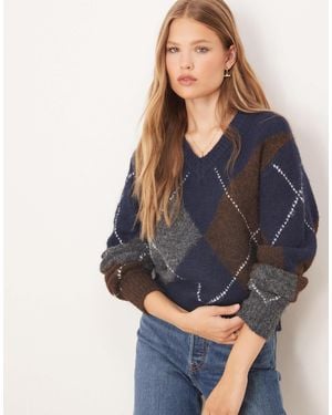 Gina Tricot Argyle Pattern Knitted Jumper - Blue