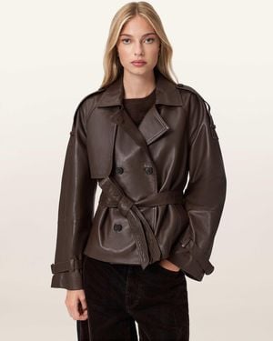 AllSaints Reed Cropped Leather Trench - Brown