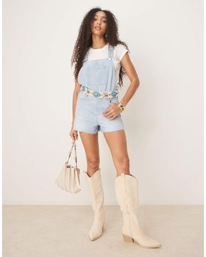 Nobody's Child Shortie Denim Dungaree Playsuit - Natural