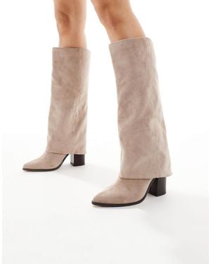 London Rebel Elena Fold Over Knee Boots - White