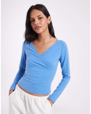 Hollister Long Sleeve V Neck Top - Blue