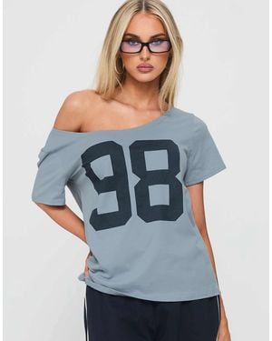 Princess Polly Off Shoulder Varsity Number Graphic T-shirt - Gray