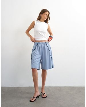 TOPSHOP Longline Piping Detail Sports Shorts - Blue