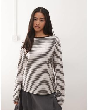Motel Kumiko Long Sleeve Boat Neck Striped Top - Gray
