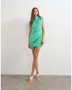 TOPSHOP Satin Funnel Neck Barrel Mini Dress - Green