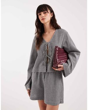 JJXX Co Ord Tie Front Gingham Top - Grey
