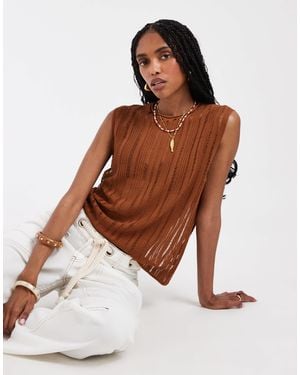 ASOS Ladder Sheer Knit Vest Top - Brown