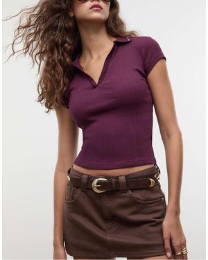 Stradivarius Polo Basic Color Melanzana - Viola