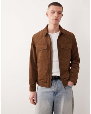 Mango Faux Suede Zip Through Jacket - Brown