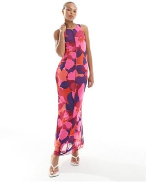 Vero Moda Robe sans manches en tulle avec nervure sur l'avant - imprimé peinture abstraite colorée - Rouge