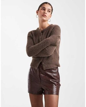 Miss Selfridge Faux Leather Croc Booty Short - Brown