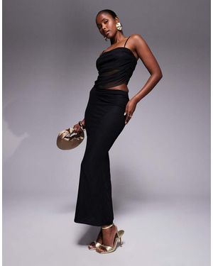Missy Empire Slinky Mesh Overlay Maxi Skirt Co-Ord - Black