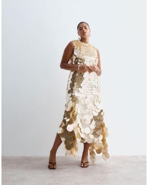 ARRANGE Curve Embellished Sequin High Neck Maxi Dress - Natural