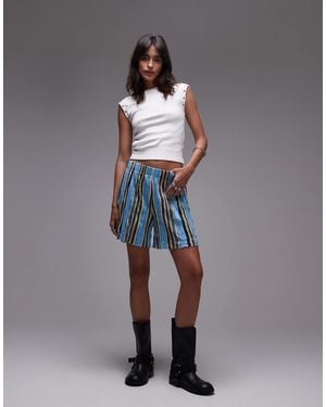 TOPSHOP Stripe Crinkle Wide Leg Shorts - Gray