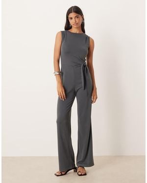 Mango Tie Waist Sleeveless Jumpsuit - Grey