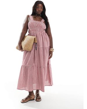 Esmee Curve Esmée curve – exclusive – gestuftes maxi-strandkleid mit vichykaromuster - Pink