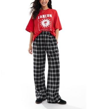 Bershka Tie Waist Wide Leg Trousers - Red