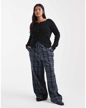 ASOS Pantalones Azul Marino A Cuadros De Pernera Ancha Con Lazada En La Cintura De Tejido Cepillado De Curve (Parte De Un Conjunto)