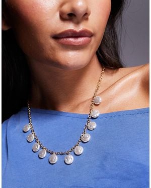 True Decadence Faux Pearl Charm Necklace - Blue