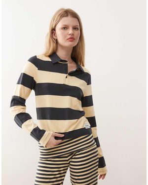 Collusion Stripe Shrunken Long Sleeve Polo Co-ord - Yellow