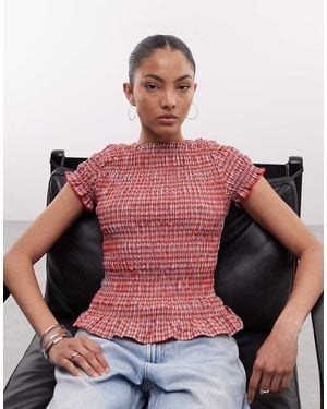 Daisy Street Short Sleeve Shirred Top - Pink