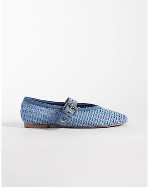 ASOS Leonard Woven Detailing Mary Jane Ballet Flats - Blue
