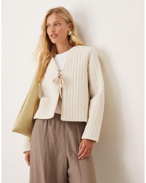 Vila Tie Front Quilted Jacket - Natural