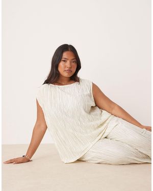 Vila Curve Plisse Slash Neck Sleeveless Top Co-ord - Natural