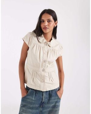 Hollister Cinched Button Through Twill Shirt With Collar Detail - Multicolour