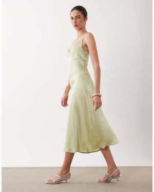 New Look Satin Cowl Neck Midi Dress - Natural