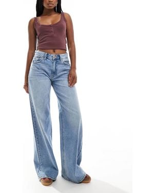 Bershka High Waisted Wide Leg Jeans - Blue