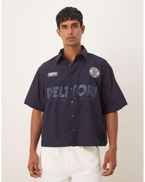 ASOS Boxy Oversized Shirt With Sport Print - Blue