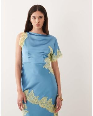 Never Fully Dressed Fearne Satin Lace Detail Midi Dress - Blue