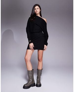ASOS Supersoft Long Sleeve Fallen Shoulder Mini Dress - Black